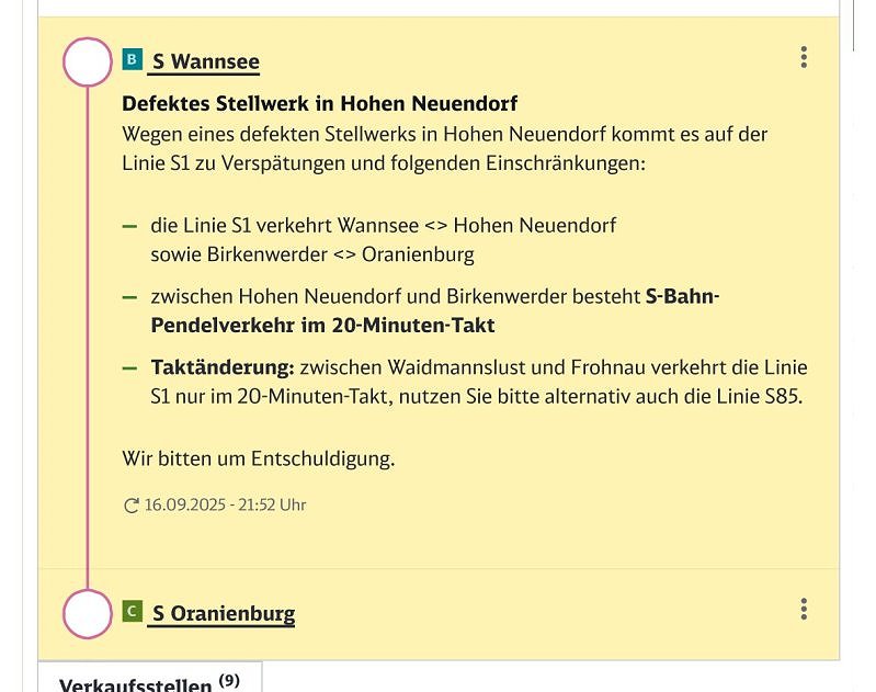 Meldungen auf der Homepage der S-Bahn Berlin GmbH (Screenshots)